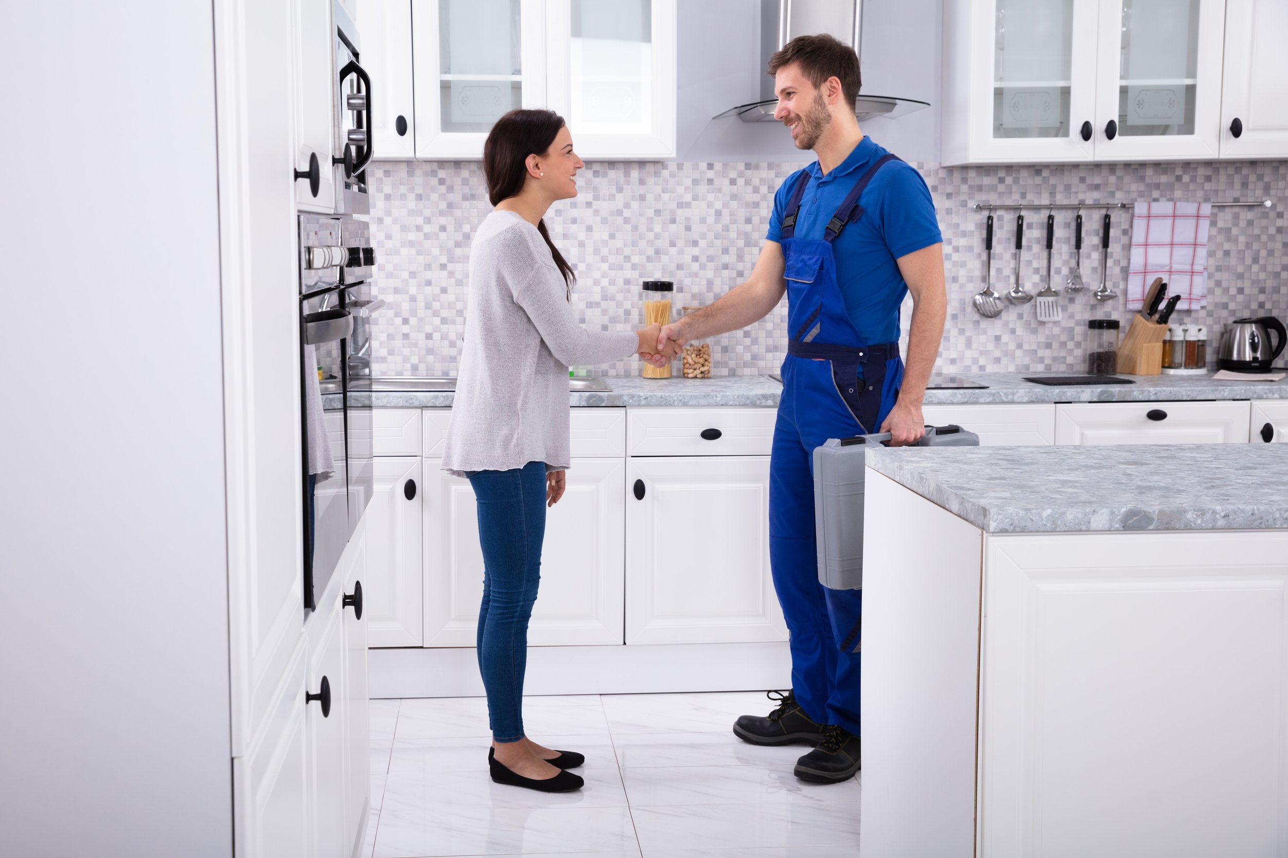 Plumber Shaking Hands With Woman